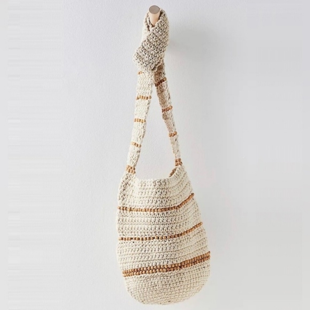 FREE PEOPLE Cotton Macrame Bag Meet Me In Mallorca Crossbody Crocheted Bag Wood